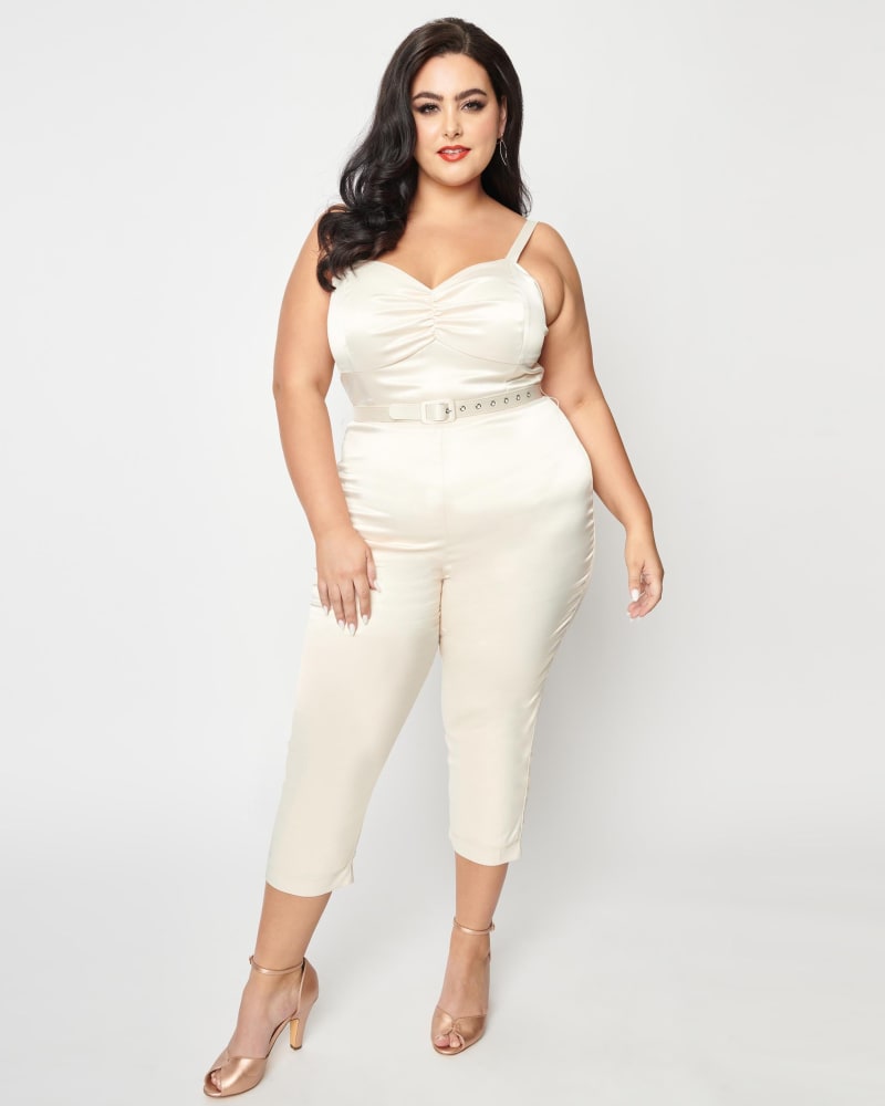 Unique Vintage Cream Satin Bridal Marcel Jumpsuit White